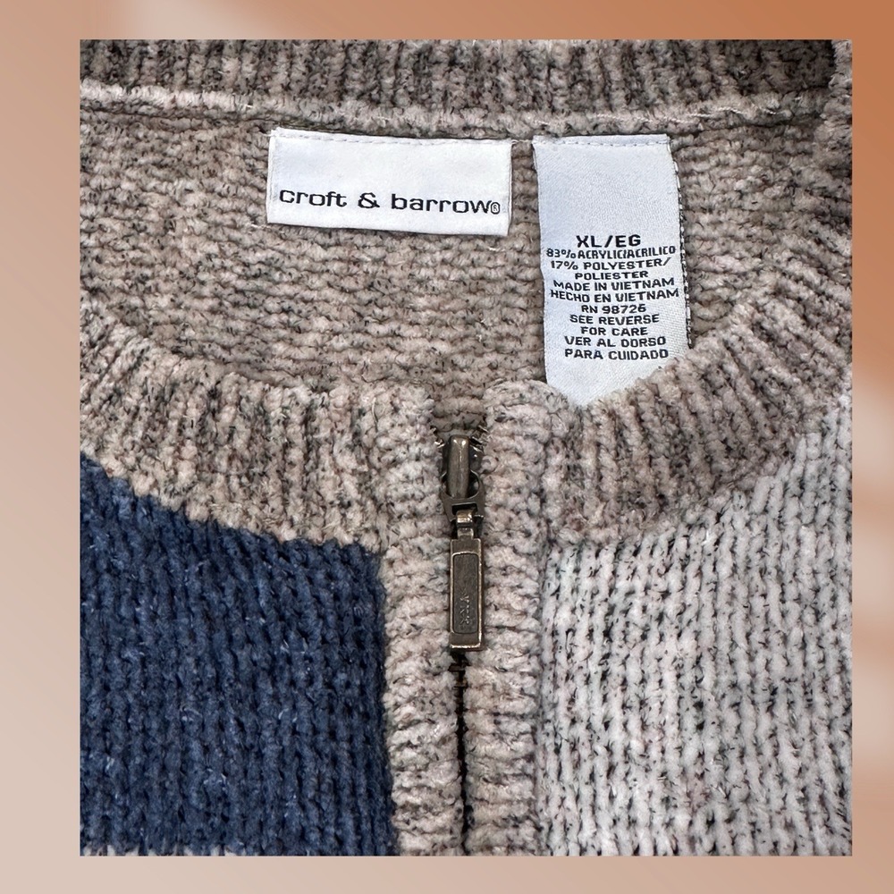 Croft & Barrow Women's Beige & Blue Color Block Zip Up Sweater Sz X-Large - Picture 3 of 4